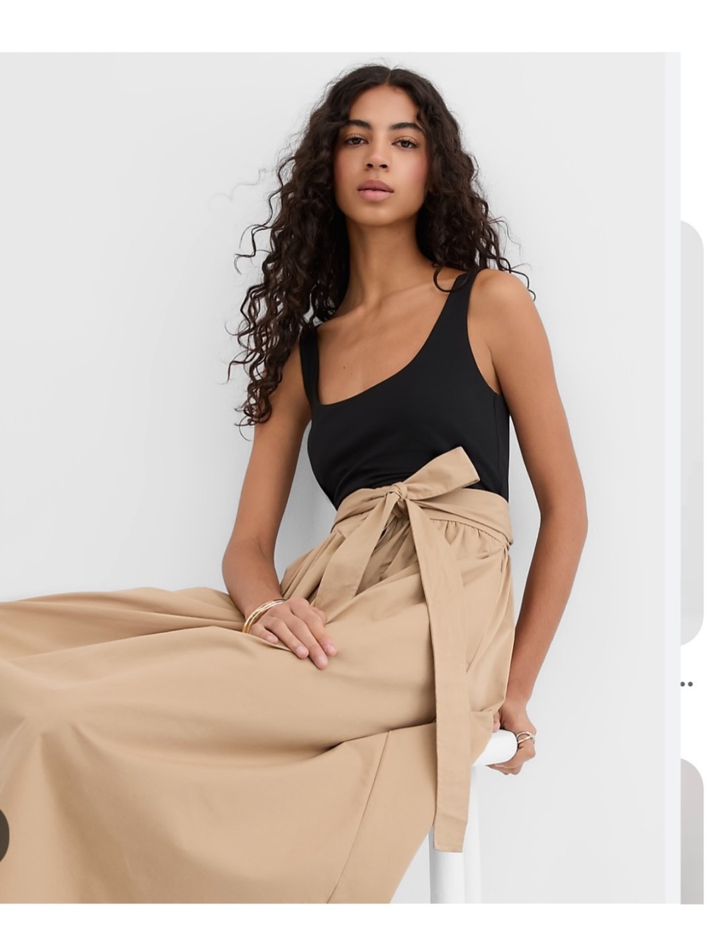 Pristine Ann Taylor Loft Mixed Media black square neck tan  skirt dress S